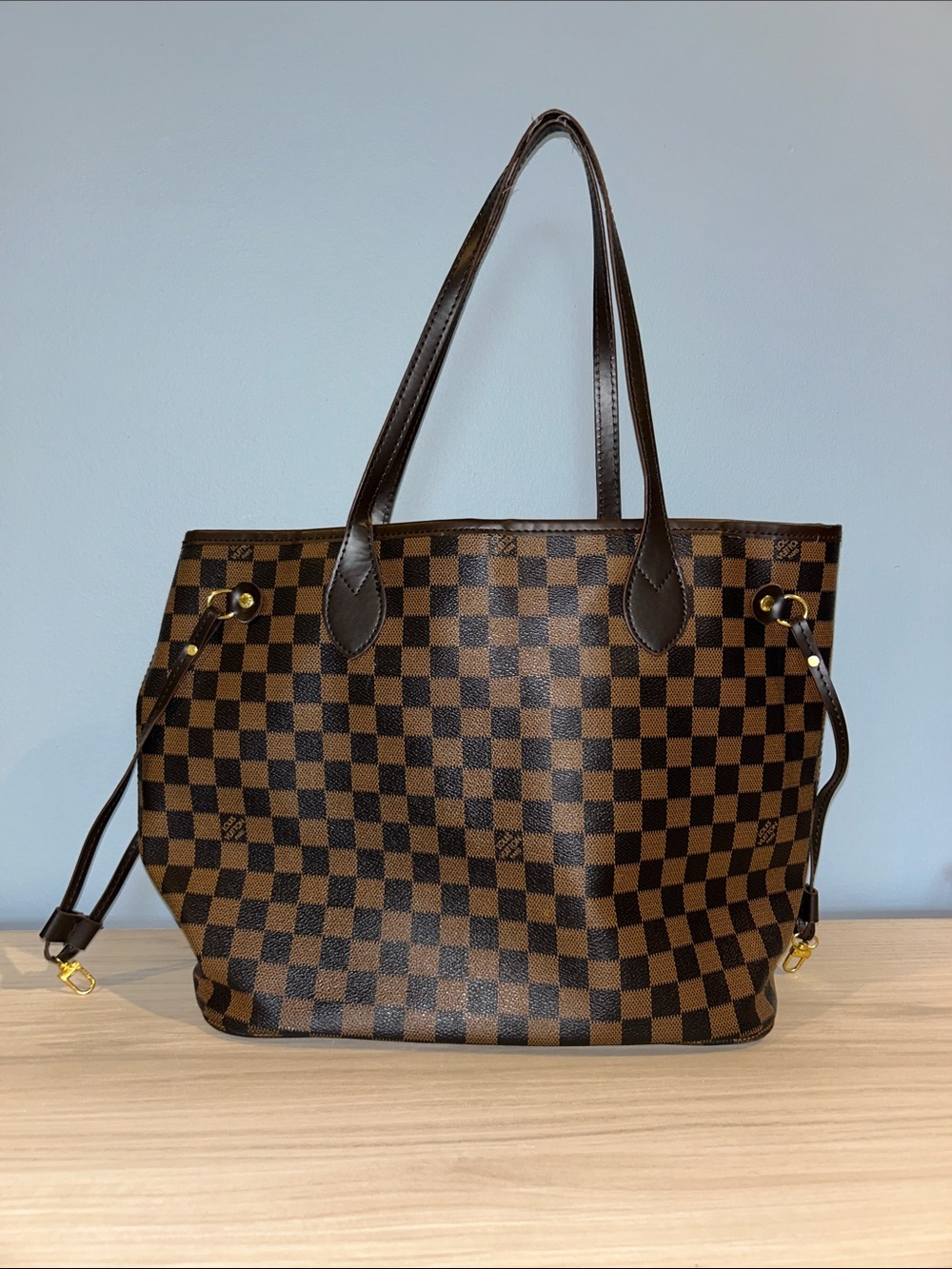 Luxury Brown Checkered Tote Bag - Designer Style